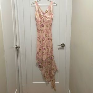 Paraphrase Dress Silk Asymmetrical Hem with Sequins & Beads Satin Bodice